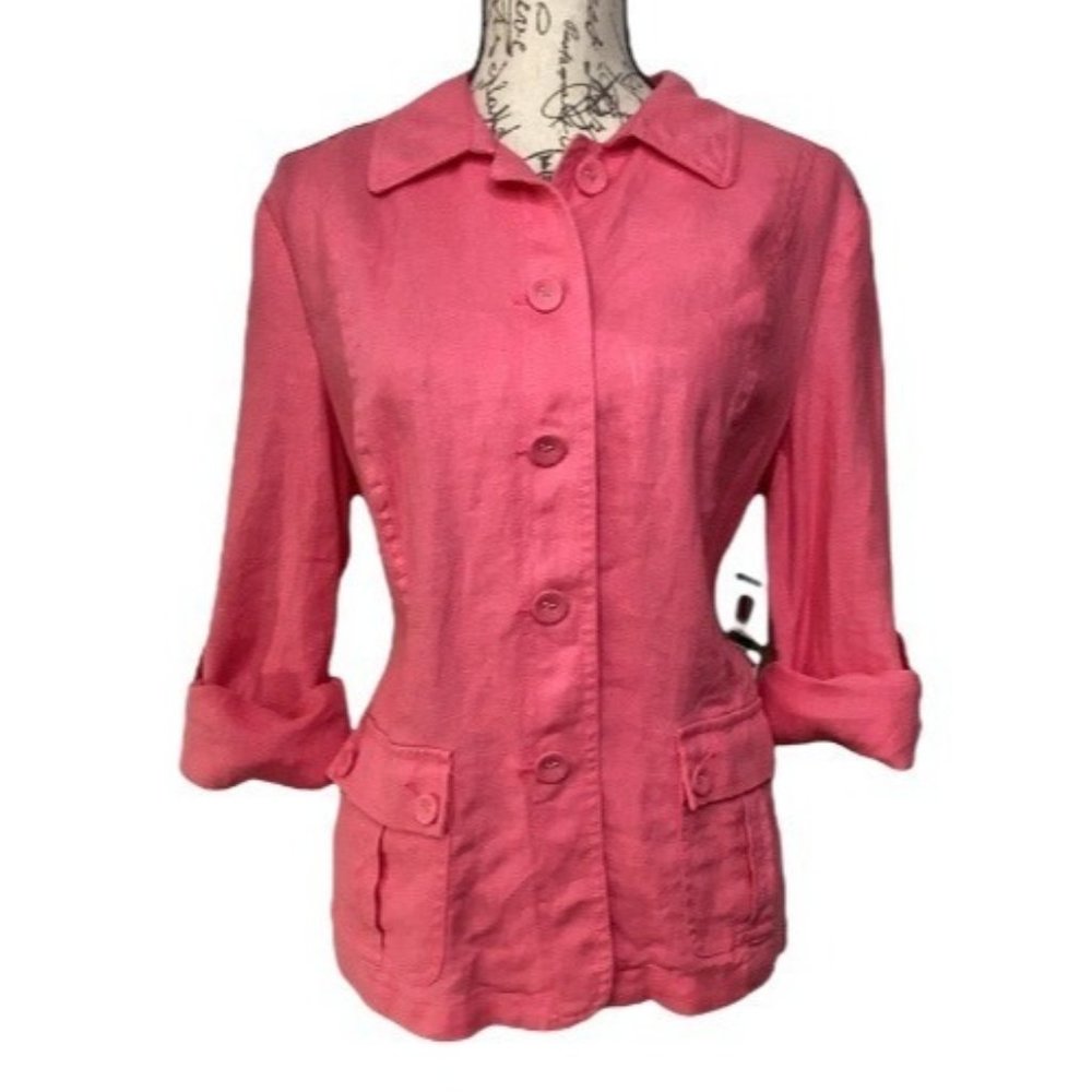 Charter Club Blazer Jacket Linen Button Down Salmon Coral Pink Size Large New